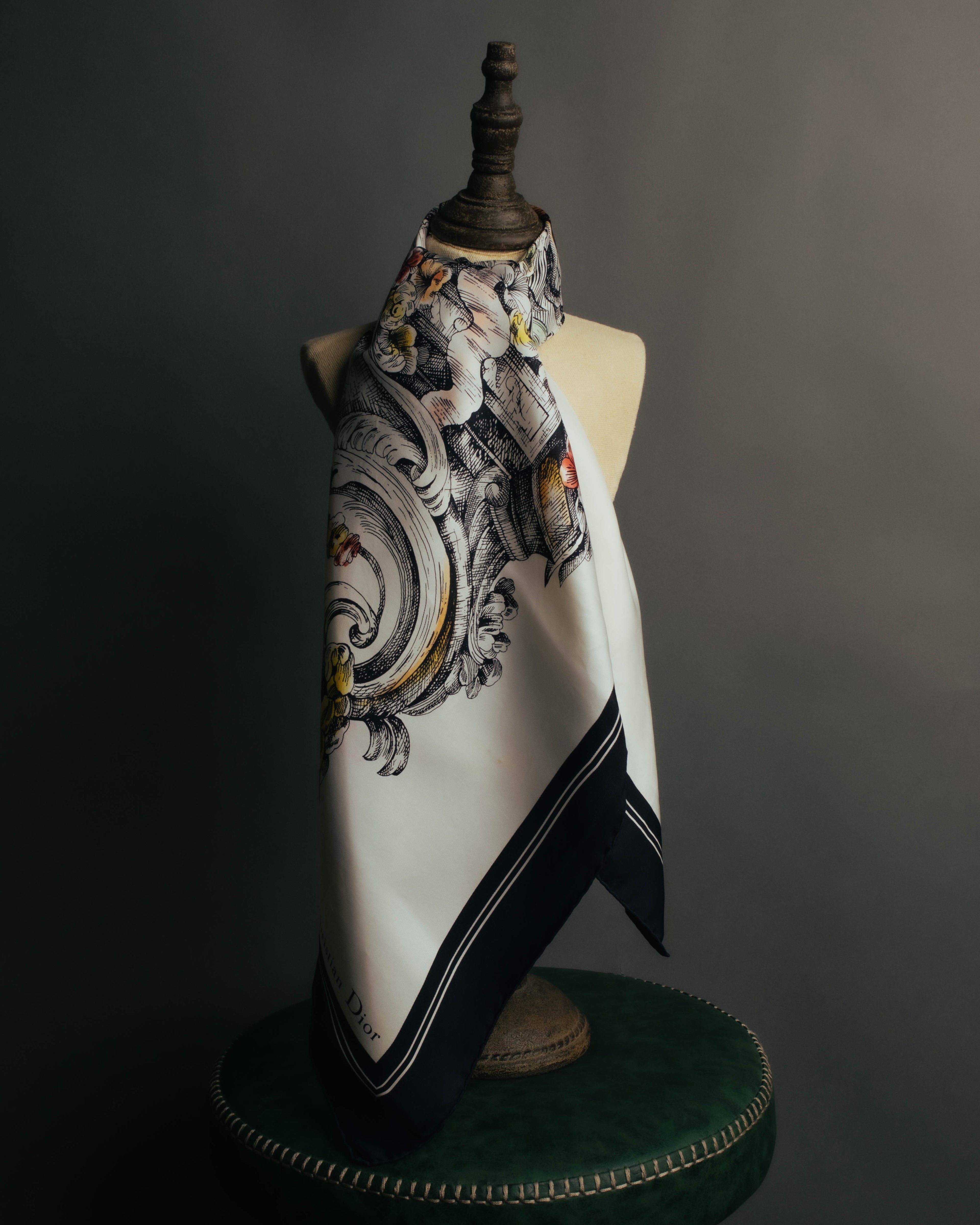 "Christian Dior" Vintage baroque print square scarf