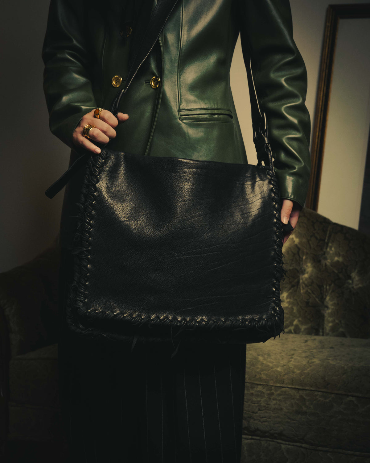 -SPECIAL- “Bottega Veneta” 00’s Whipstitched leather flap shoulder bag