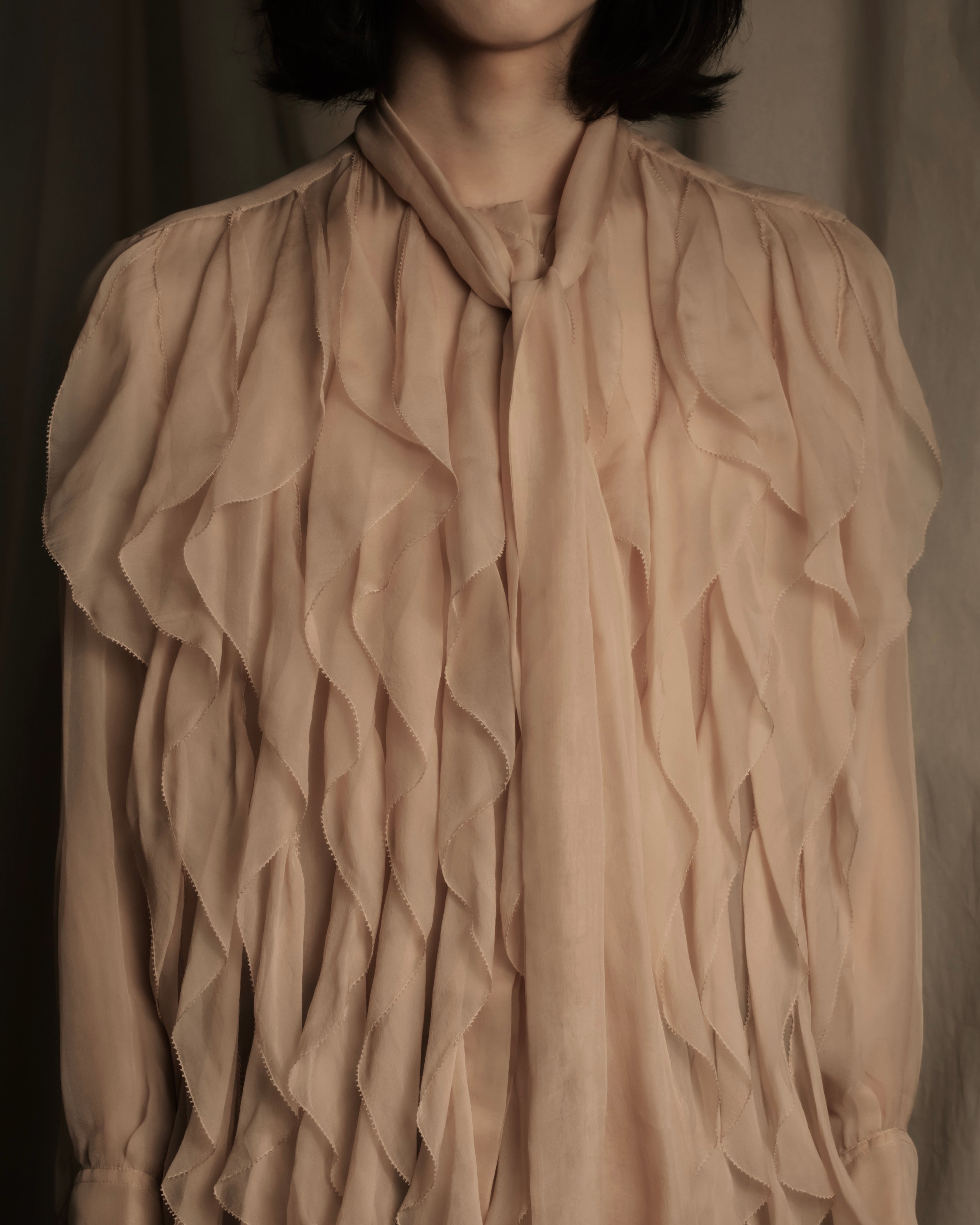 "VALENTINO" Ruffle detail sheer bowtie blouse