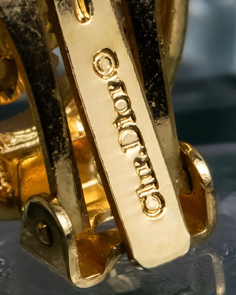 "Christian Dior" Logo cutout design gold earrings