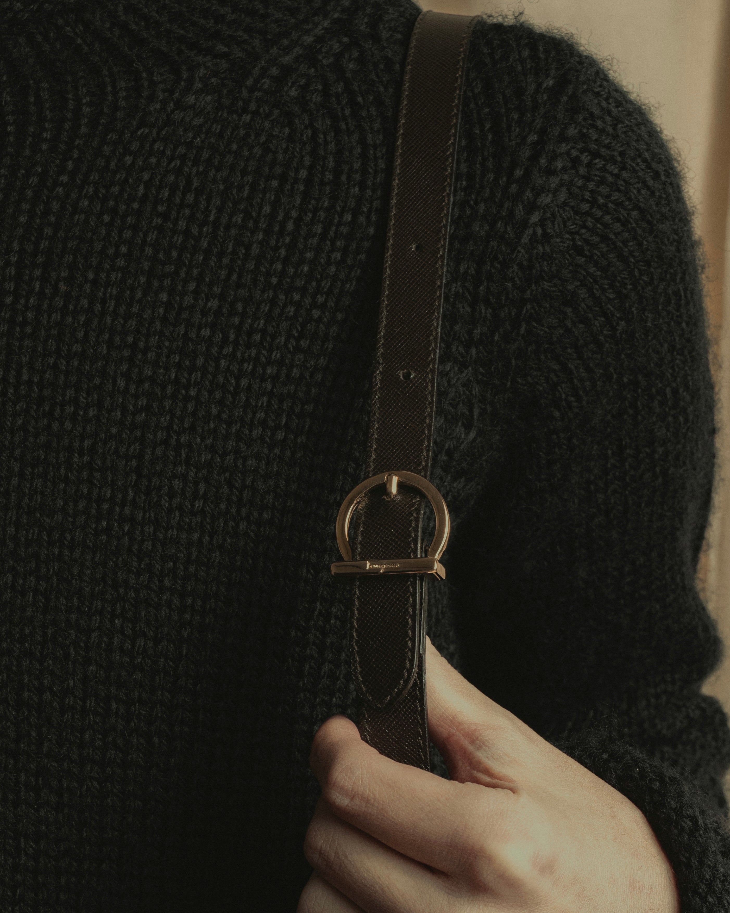 "Salvatore Ferragamo" Structured Gancini 2way dark brown leather bag