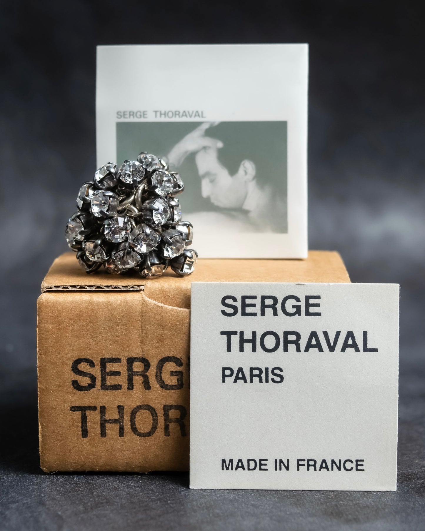 "SERGE THORAVAL" Crystal top chain braided ring