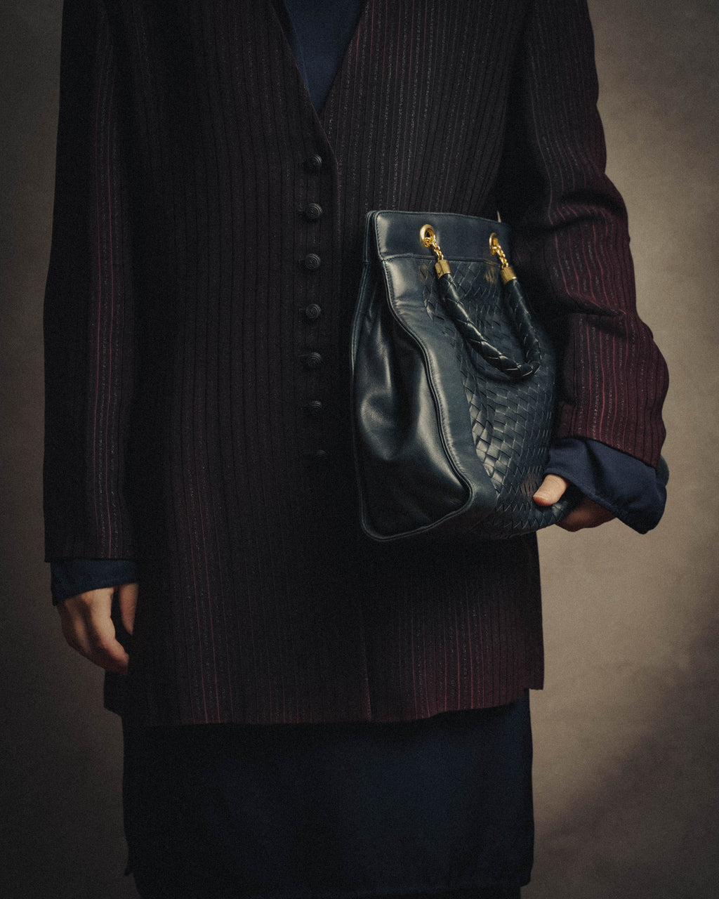 -SPECIAL- “Bottega Veneta” 00’s intrecciato braided handle oversized leather tote bag