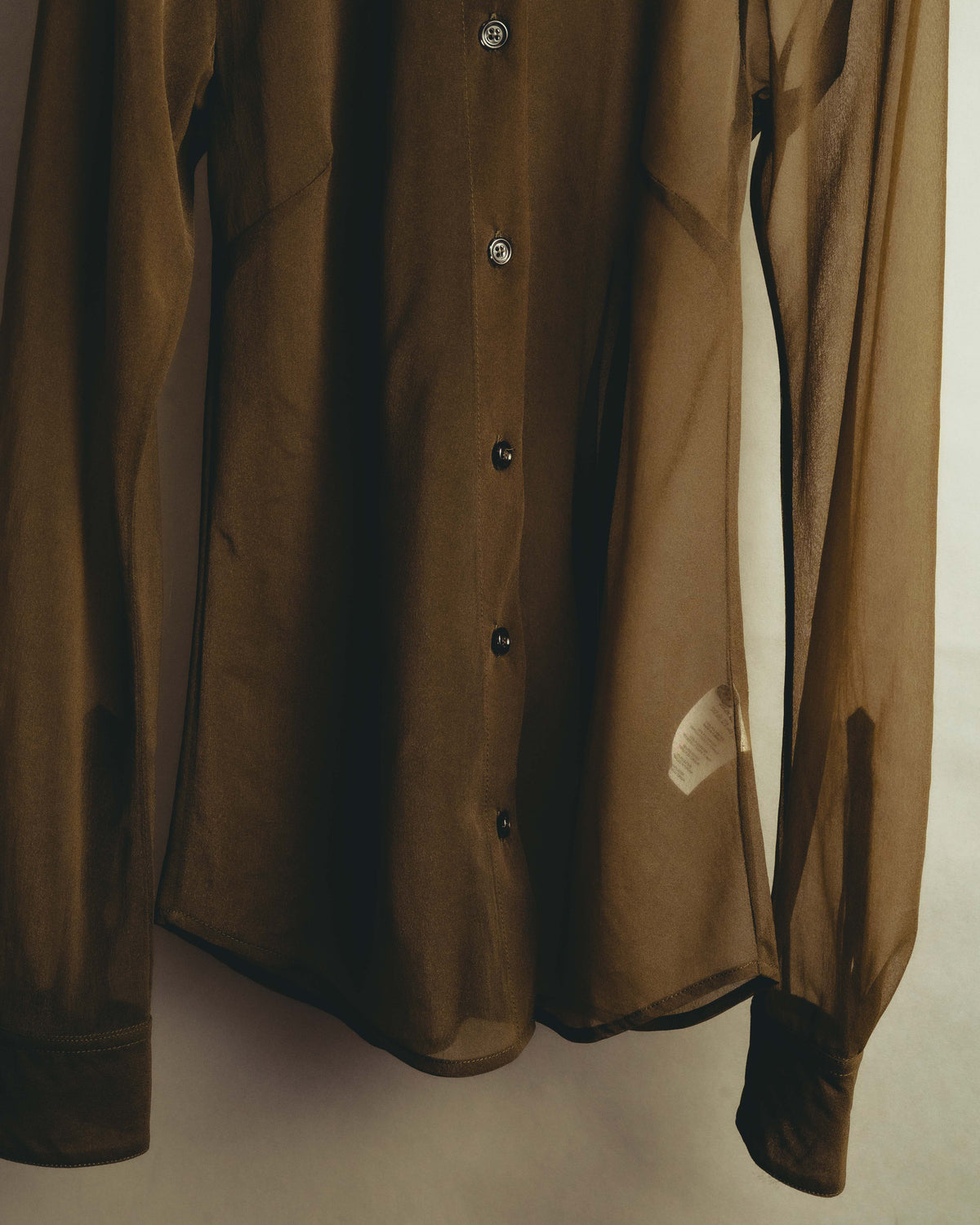 -SPECIAL- “Dries Van Noten” 20’s Sheer brown tailored long sleeve shirt