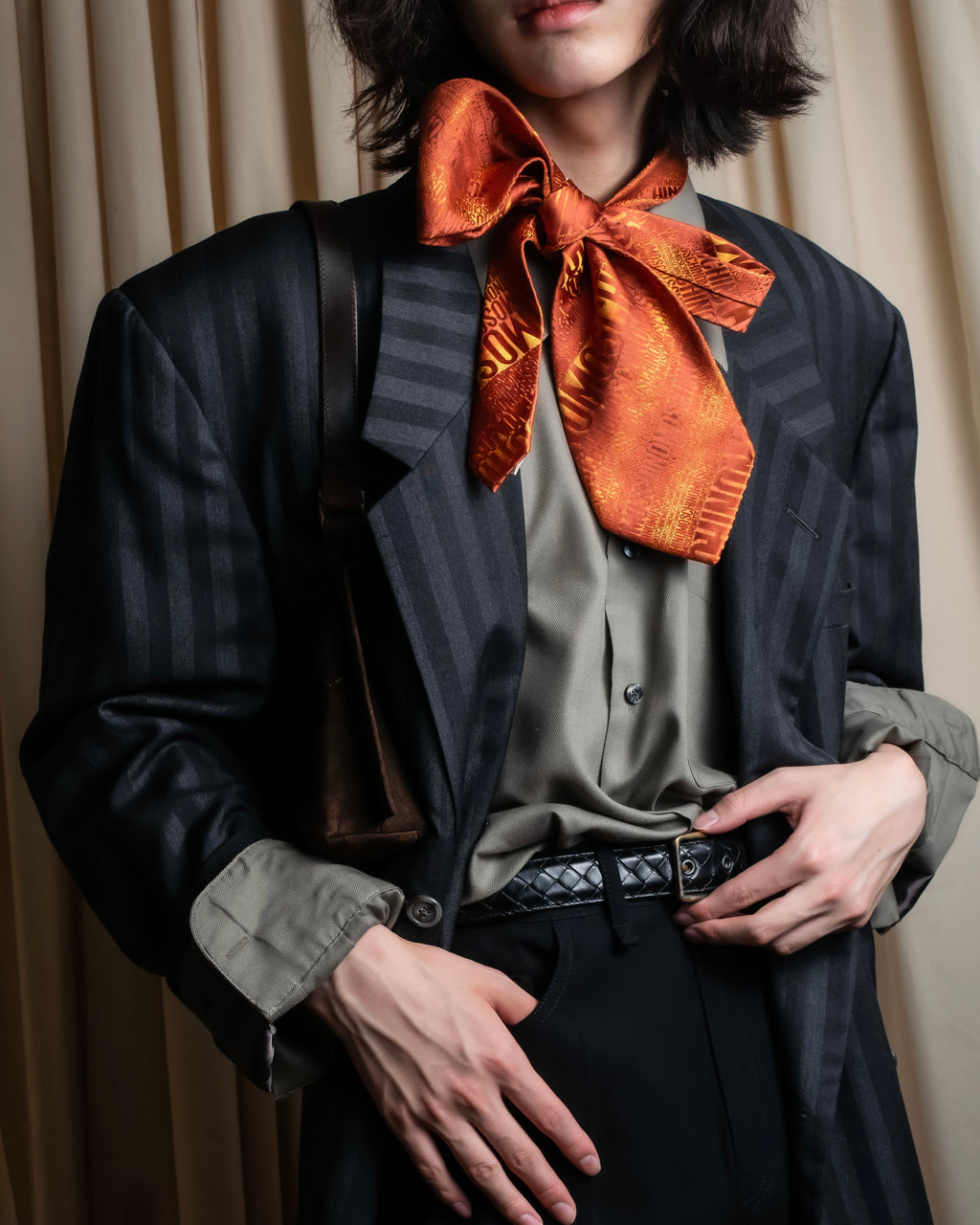 "MOSCHINO" Logo engraved patterned glossy silk necktie