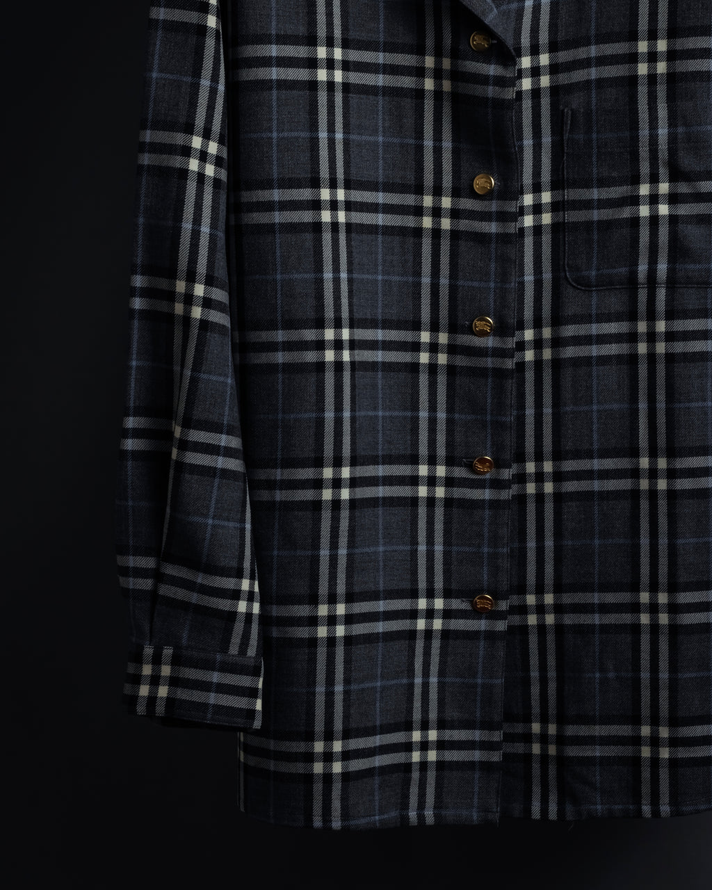 "BURBERRYS" Gold metal button design check pattern wool shirt
