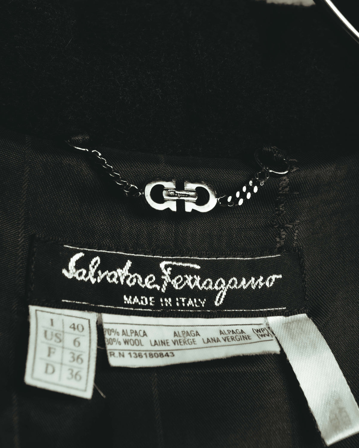 -SPECIAL- "Salvatore Ferragamo" 90's-00's Alpaca wool oversized shawl collar long coat