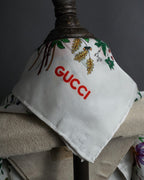 "GUCCI" 80's Flora motif vintage silk scarf