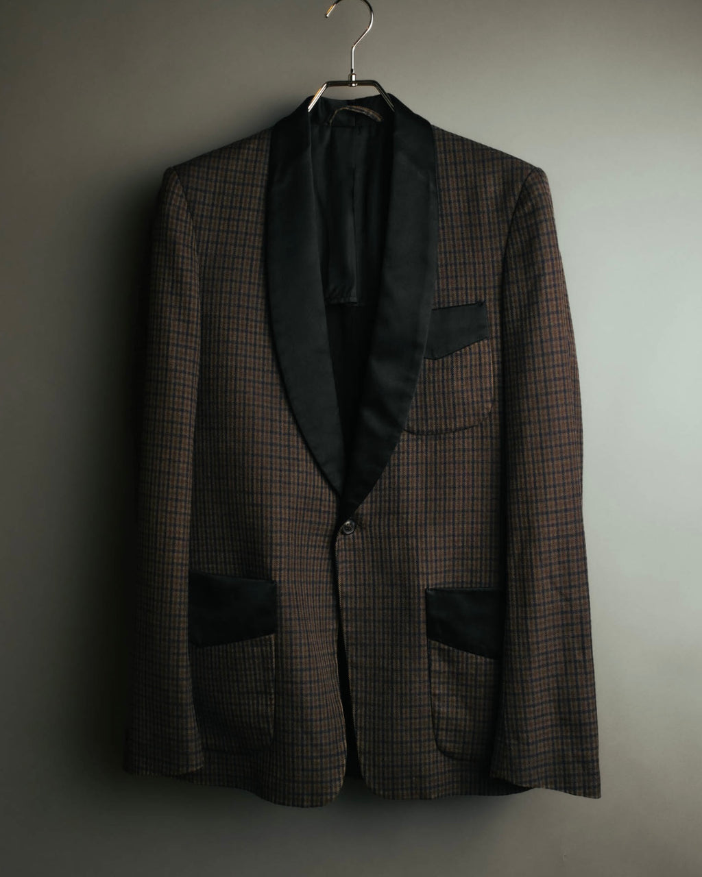 -SPECIAL- "Maison Martin Margiela" 00's Check shawl collar smoking jacket with satin contrast