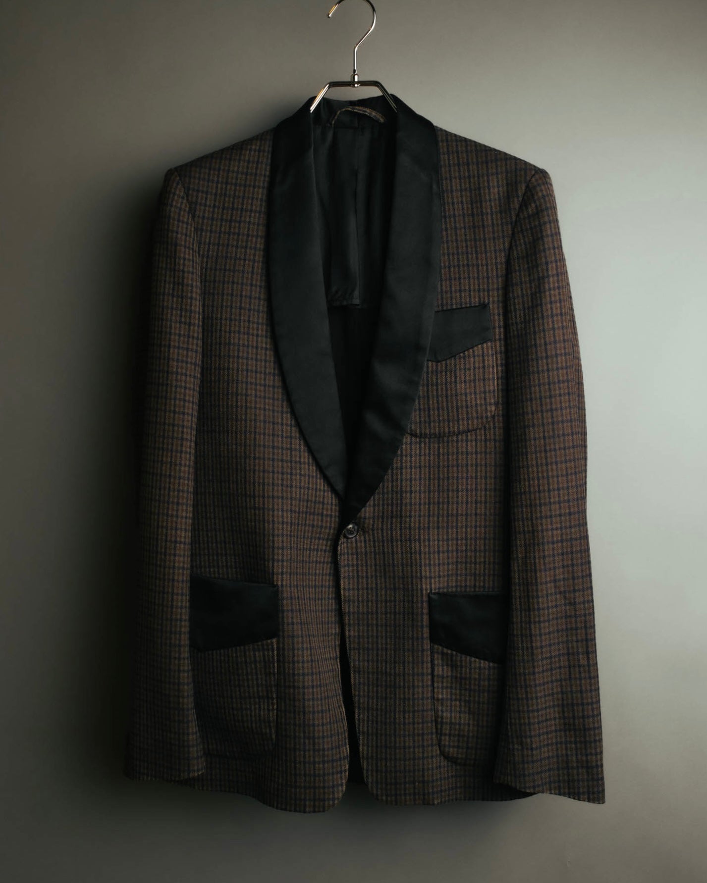 -SPECIAL- "Maison Martin Margiela" 00's Check shawl collar smoking jacket with satin contrast