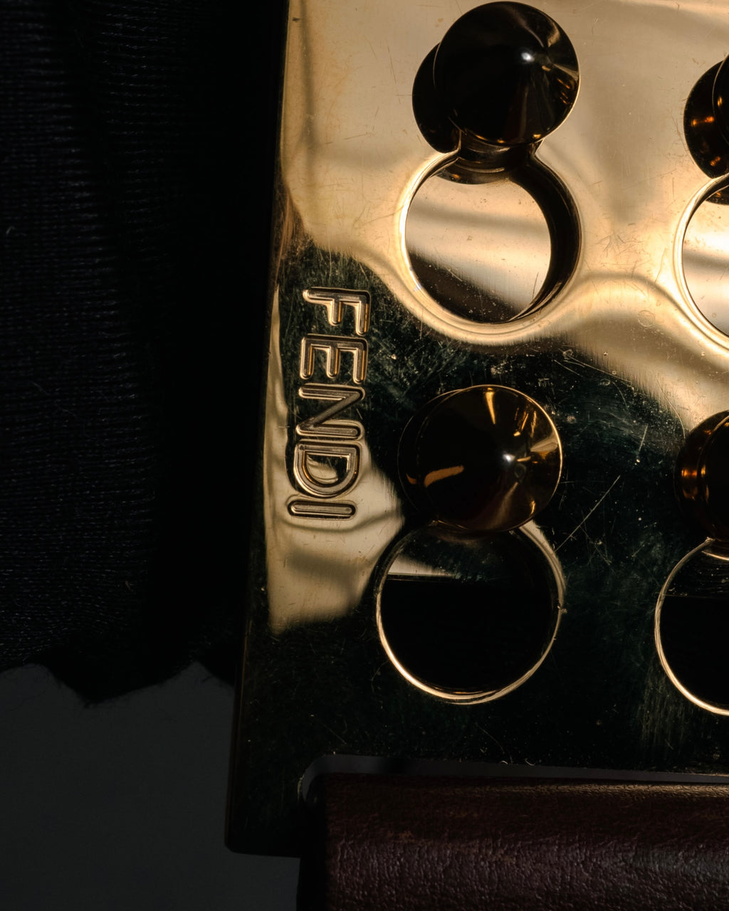 “FENDI” 2000’s FF studded sculptural leather belt