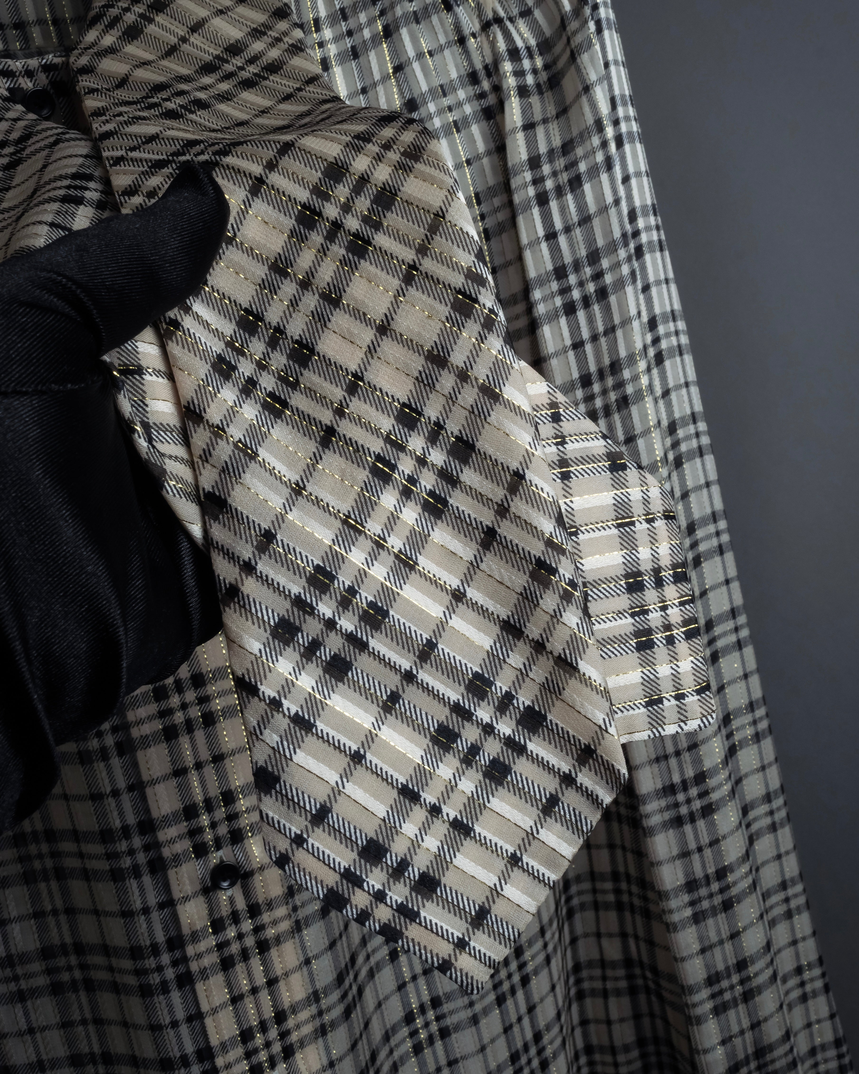 "Saint Laurent" Lame check pattern bow tie shirt