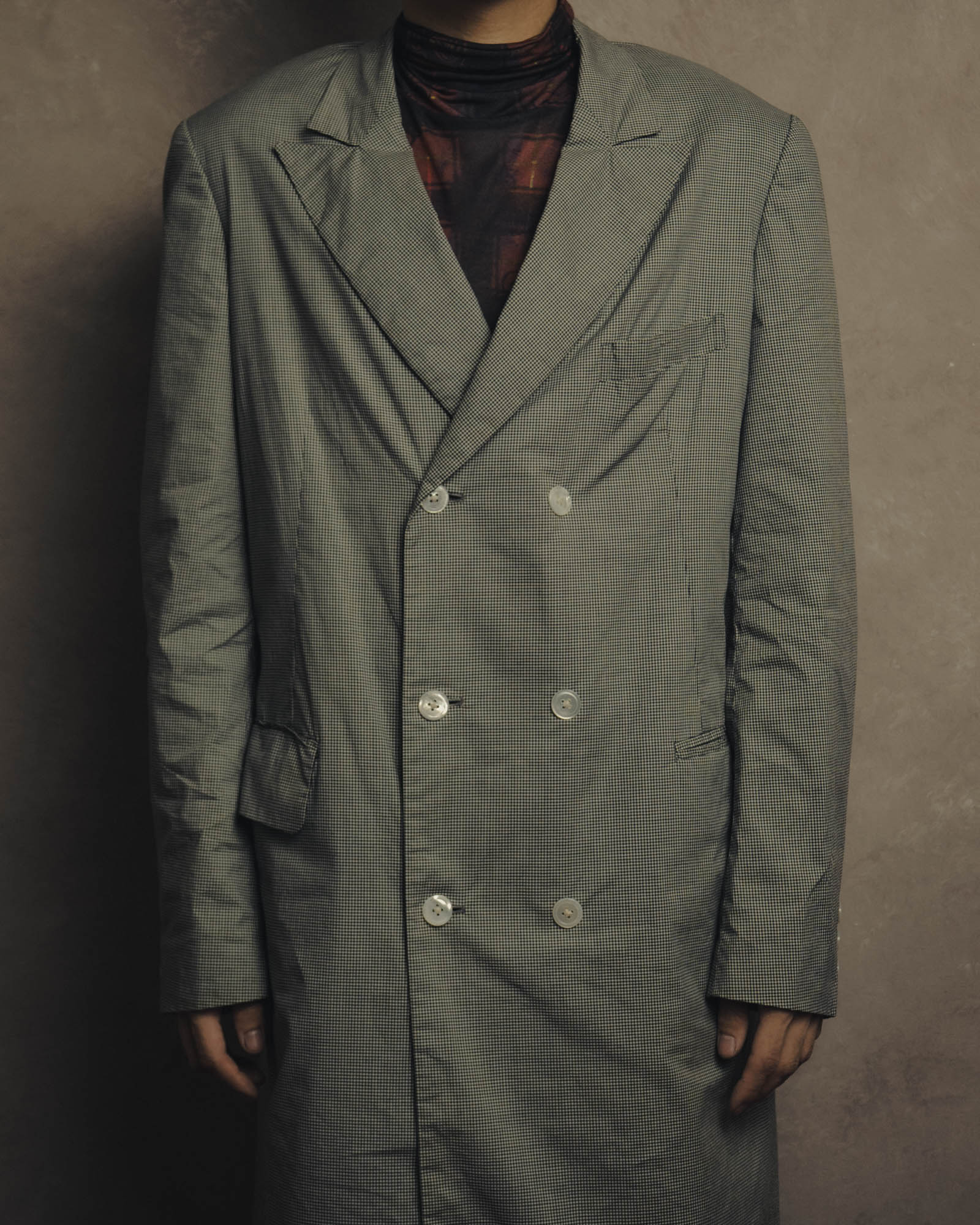 -SPECIAL- "Y's for men" 80's Double breasted houndstooth long jacket