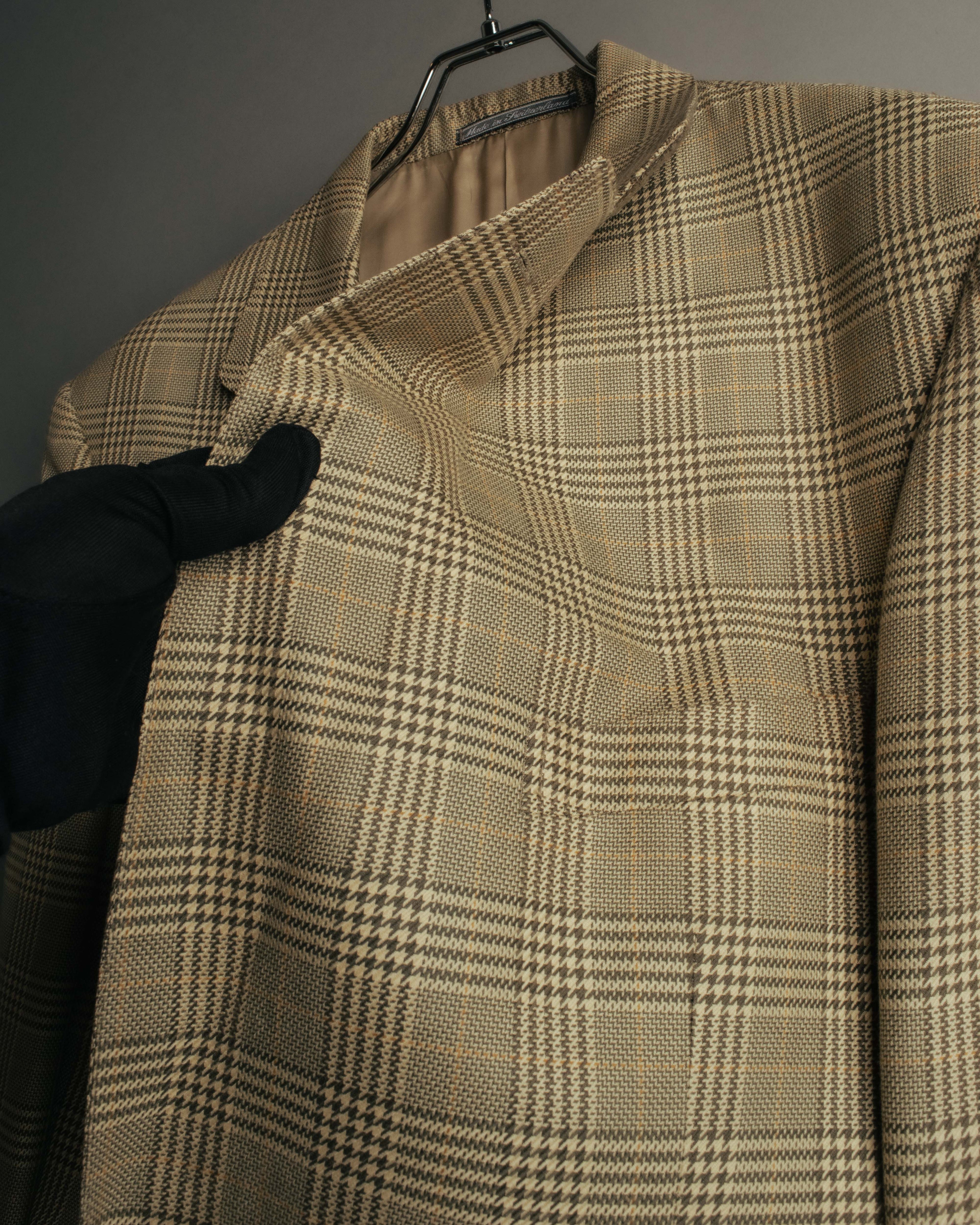 "GUCCI" 90's-00's Vintage houndstooth and glen check structured cotton jacket