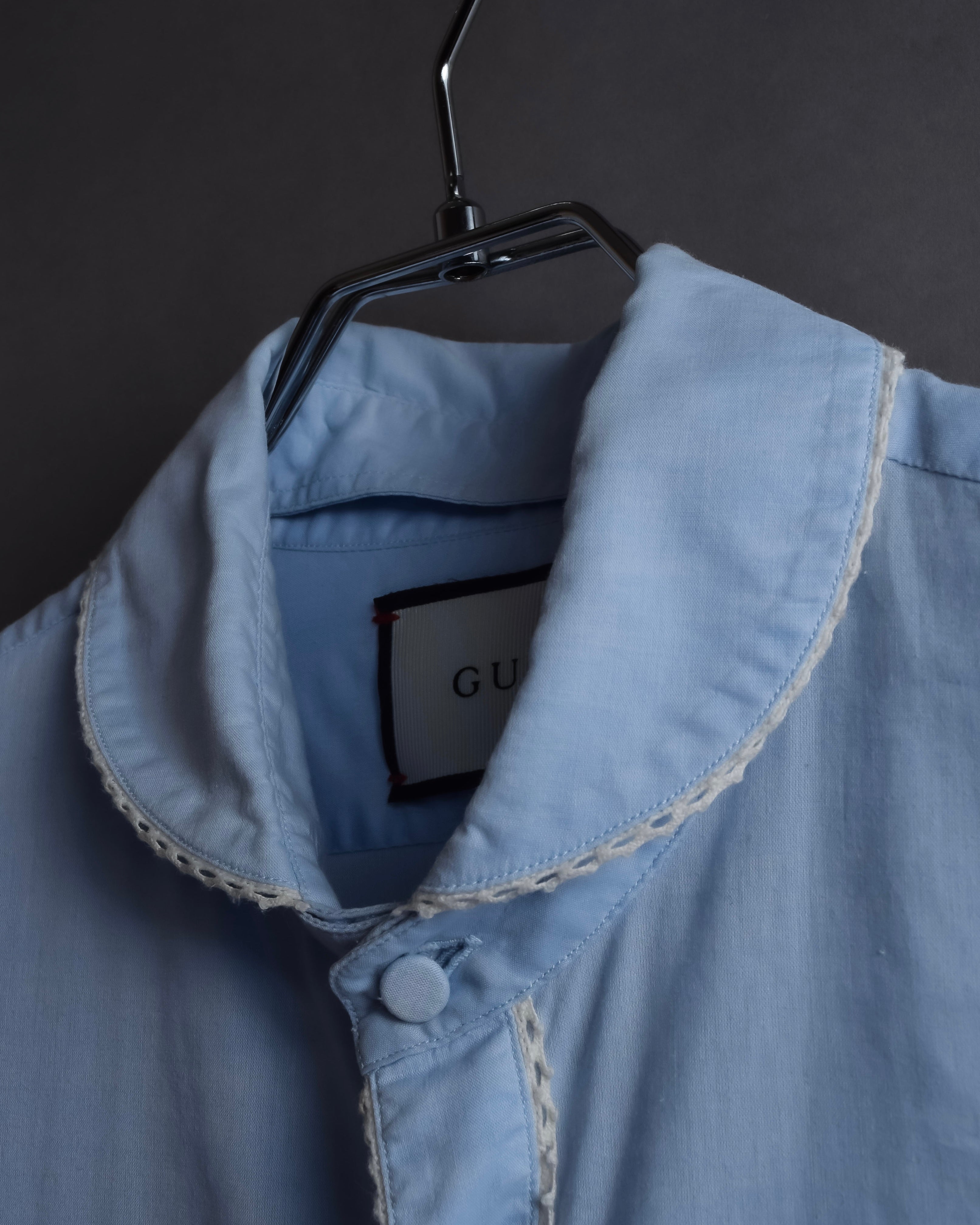 "GUCCI" Lace border design saxe blue shirt