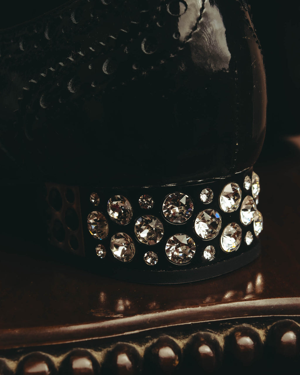 -SPECIAL- “Miu Miu” 2010’s Crystal embellished heel patent leather brogue shoes