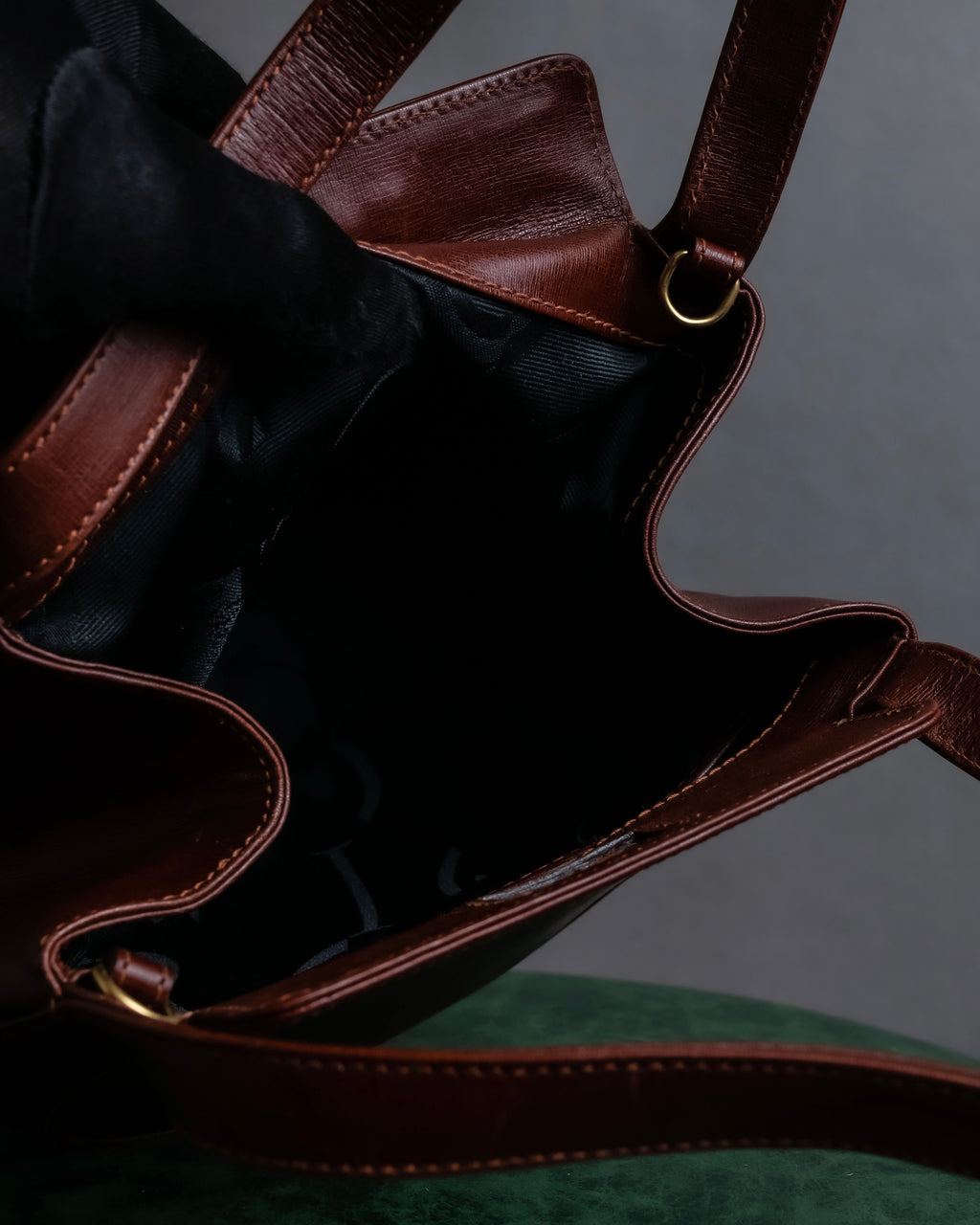 "Salvatore Ferragamo" Half-moon shaped Bordeaux color leather shoulder bag