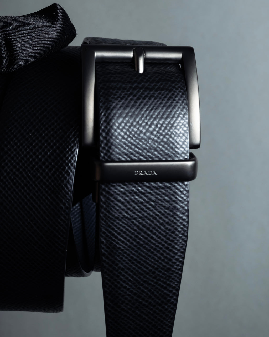 "PRADA" Black x blue reversible design belt