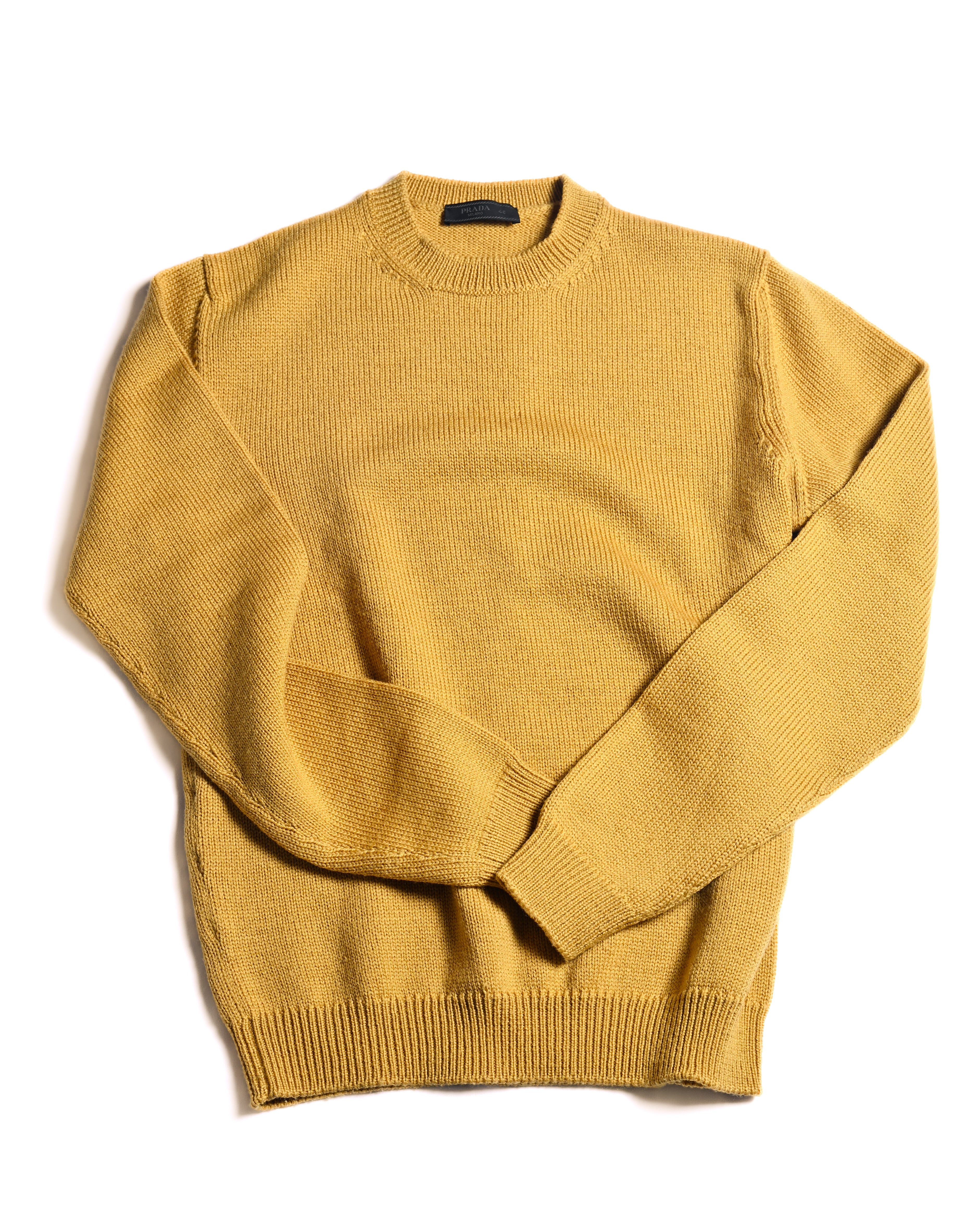 PRADA/ Classic Chunky Knit Crew Neck Sweater Mustard Yellow