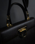 "Salvatore Ferragamo" Structured Gancini 2way dark brown leather bag