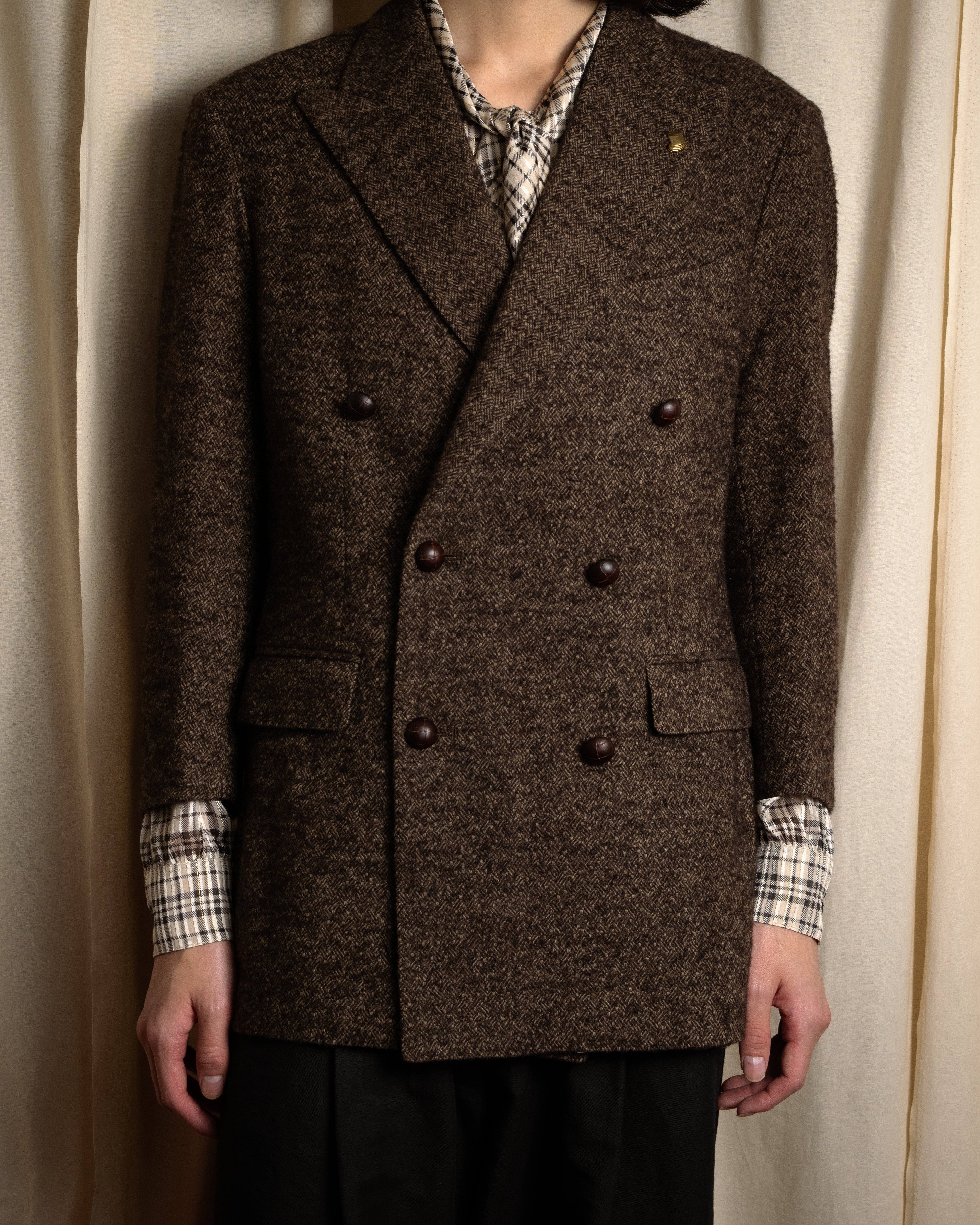 "TAGLIATORE" Hat motif pins design mixed tweed tailored jacket