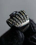 "CHANEL" 97AW Karl Lagerfeld double C logo rhinestone design ring