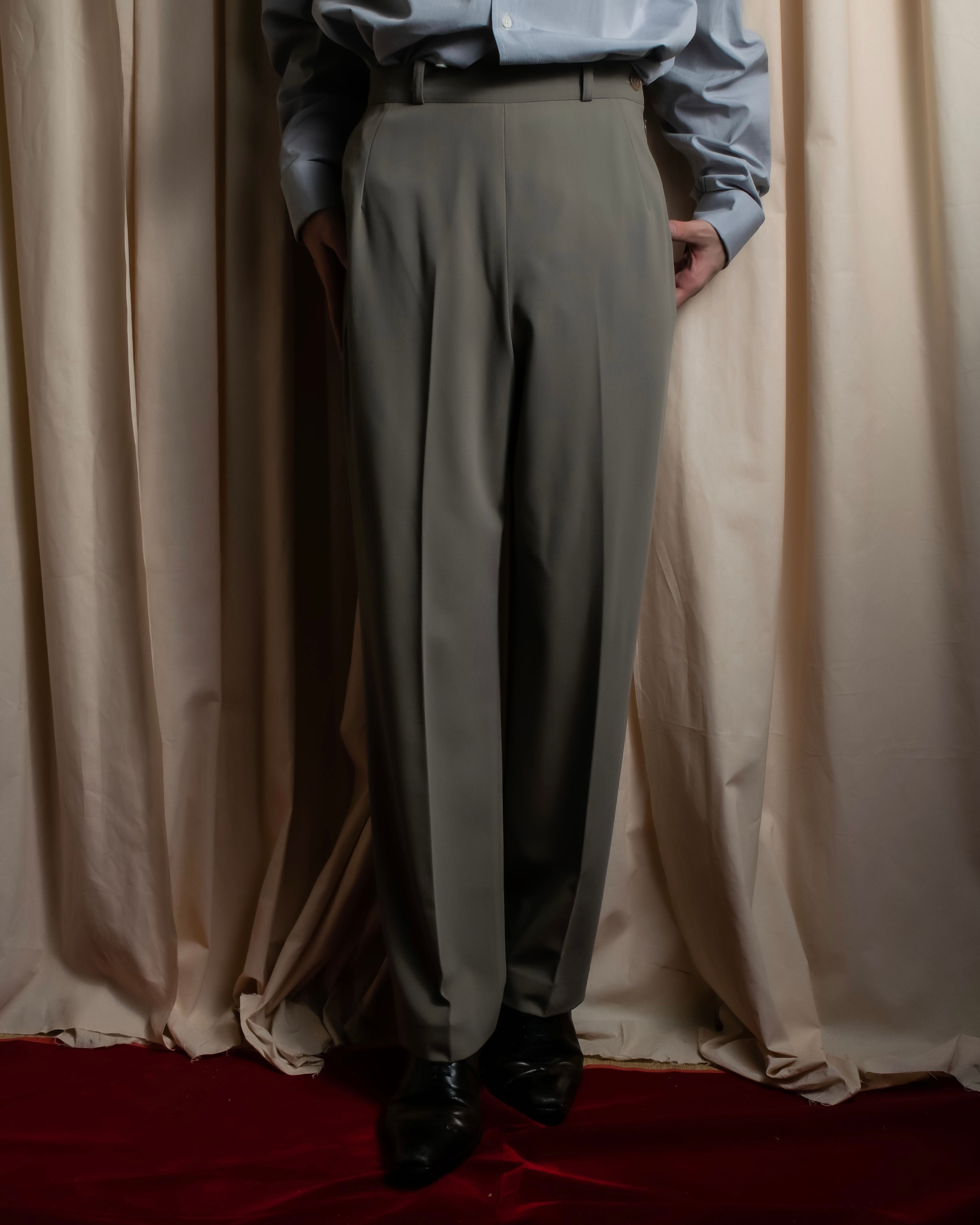 "HERMES" Margiela period silk wide straight slacks