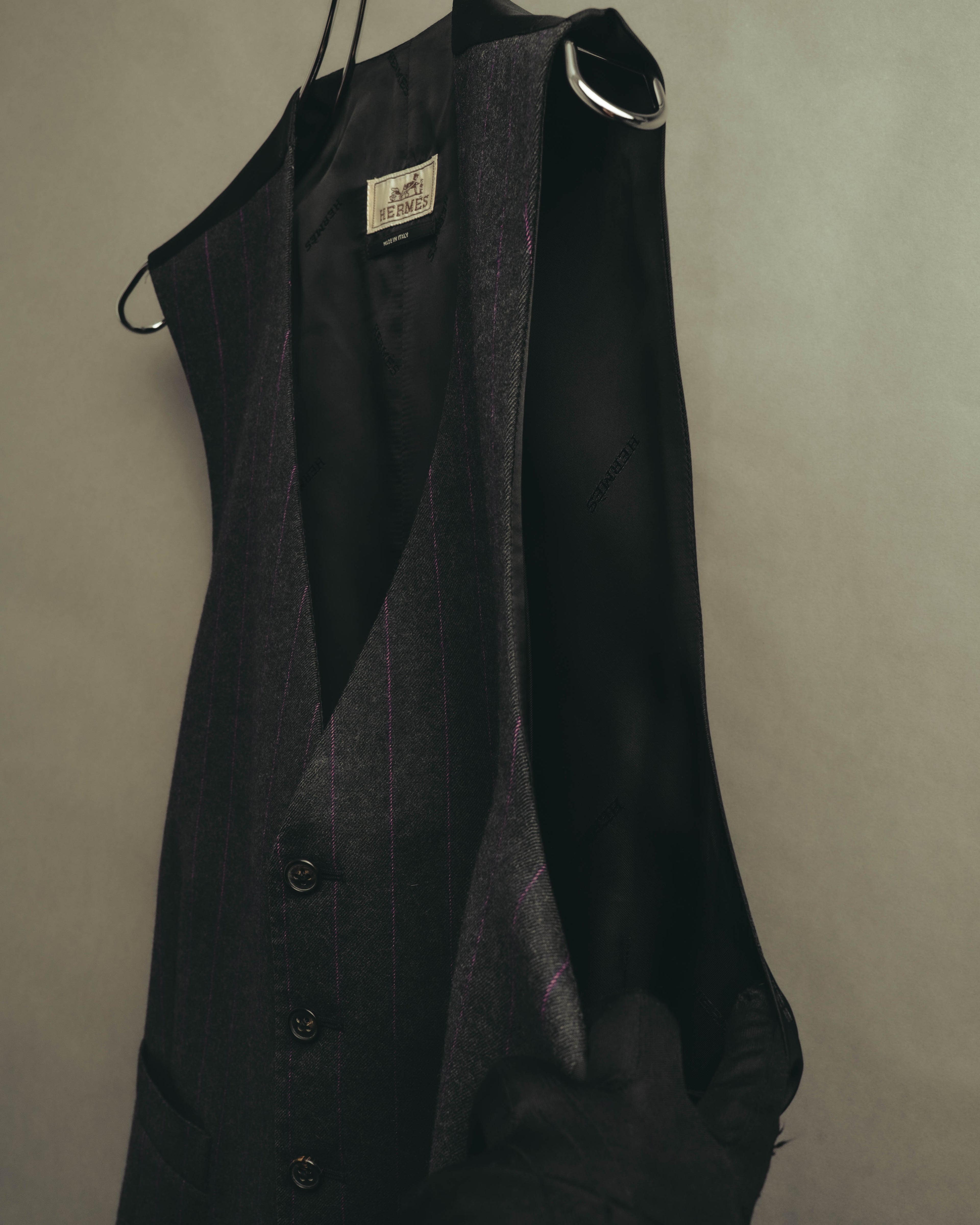-SPECIAL- “HERMES” 2007-2009 Super 100s pinstripe tailored long gilet