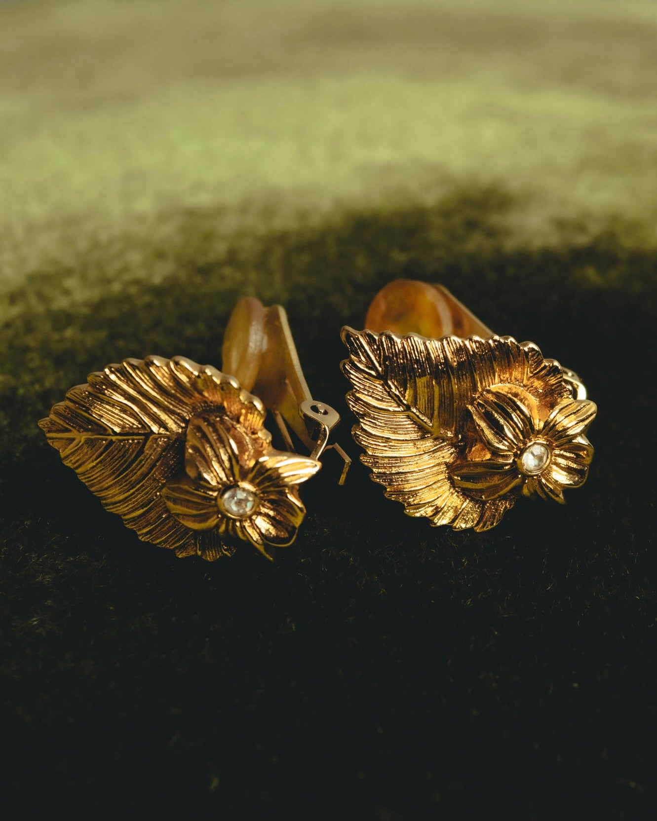 "Christian Dior" 70's-80's Sculptural botanical clip-on earrings