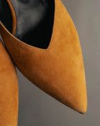 "Hermès" 90's-00's Sculptural suede pointed-toe pumps