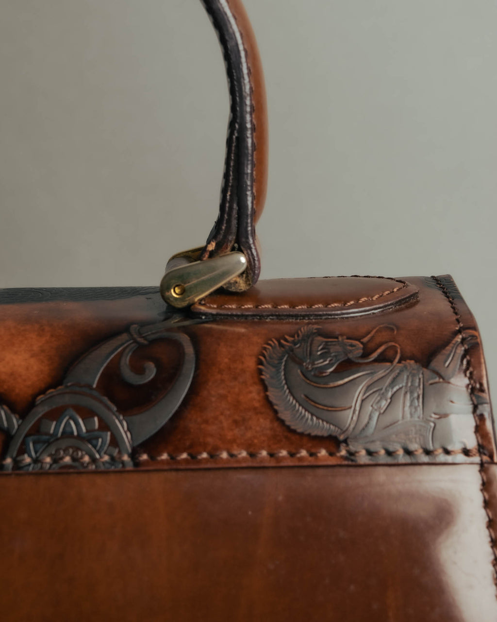 “Catsbro” 00’s-10’s Patinated equestrian leather handbag