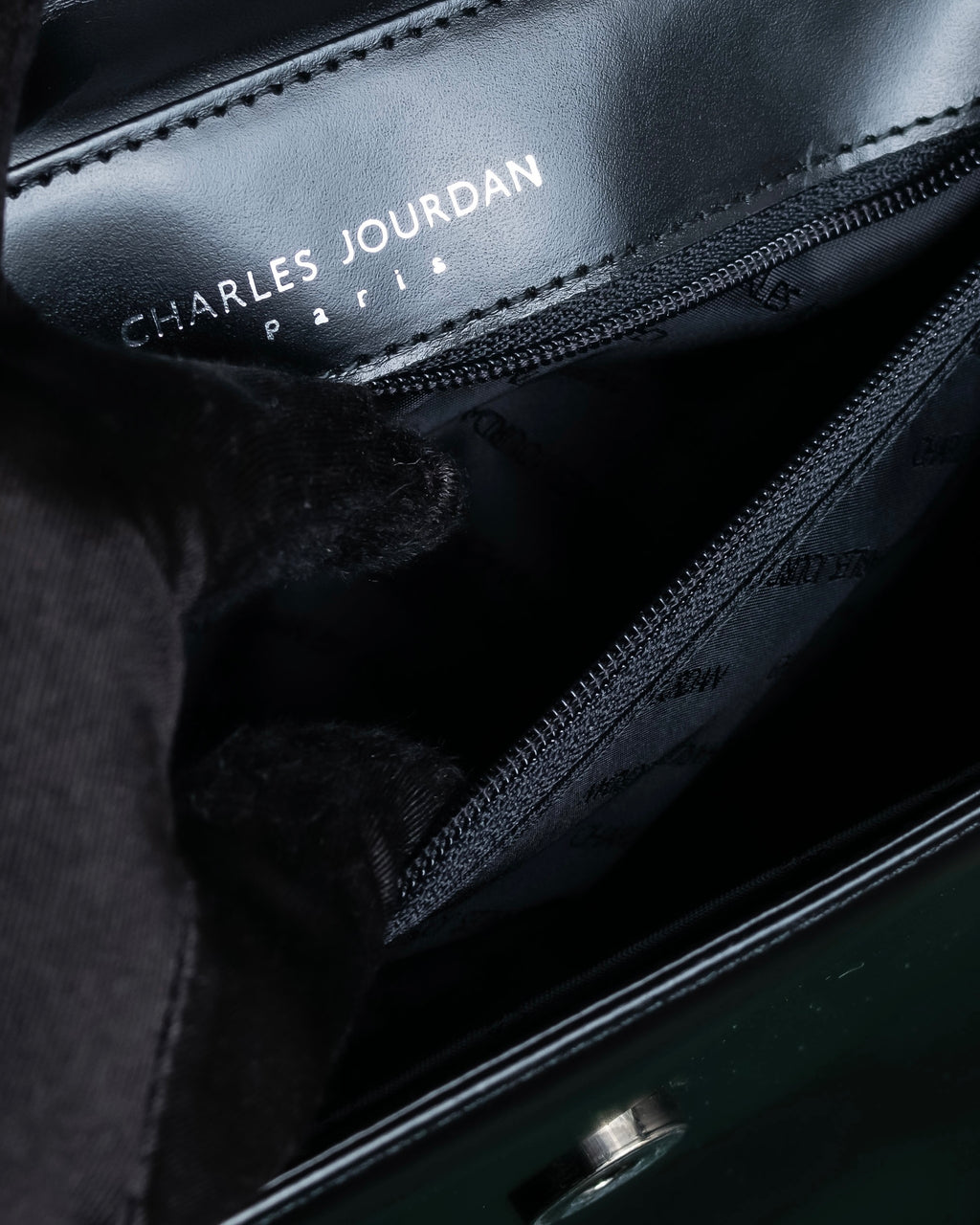 "Charles Jourdan" Logo half-moon metal plate design leather hand bag