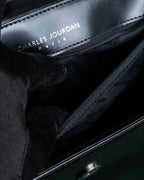 "Charles Jourdan" Logo half-moon metal plate design leather hand bag