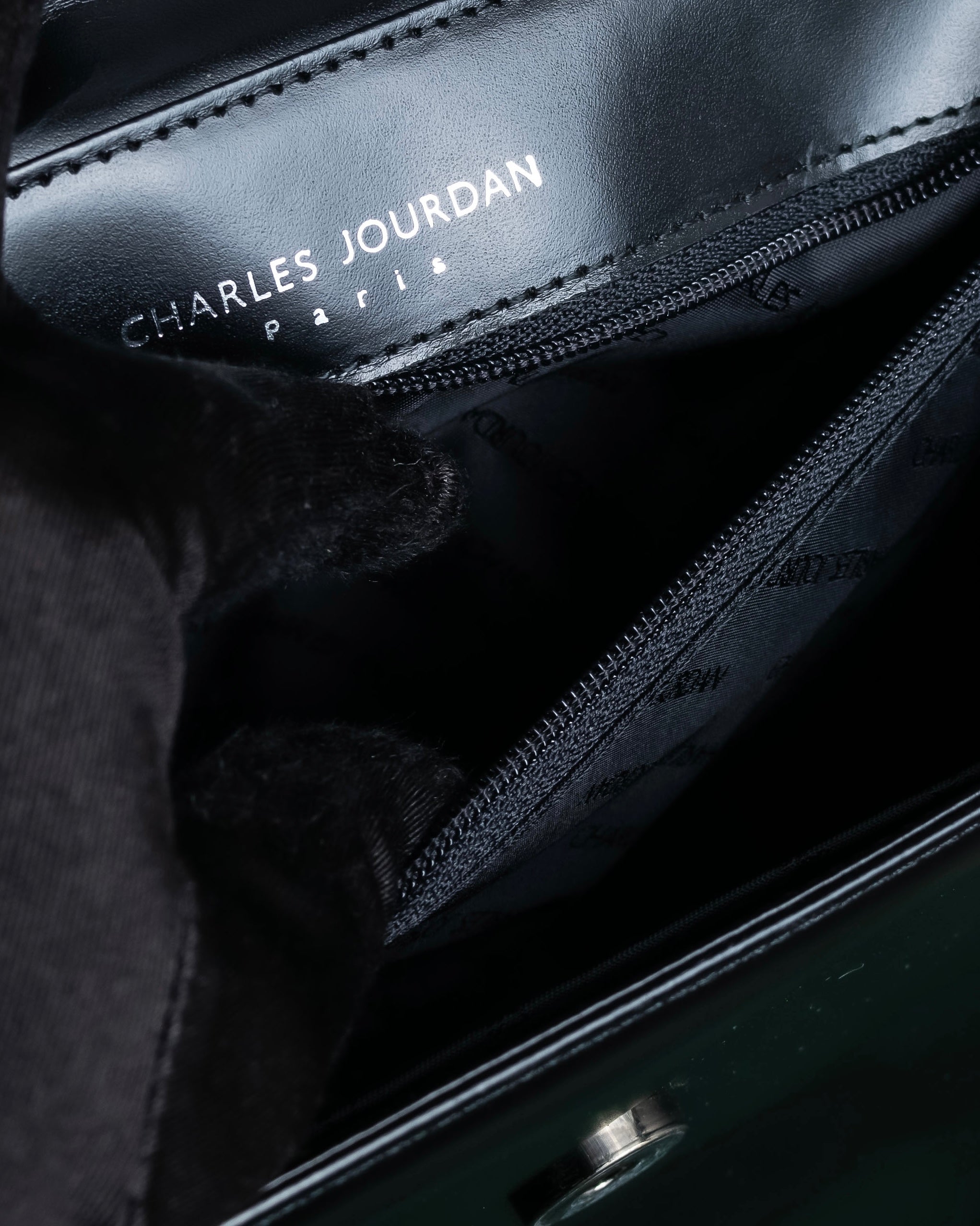 "Charles Jourdan" Logo half-moon metal plate design leather hand bag