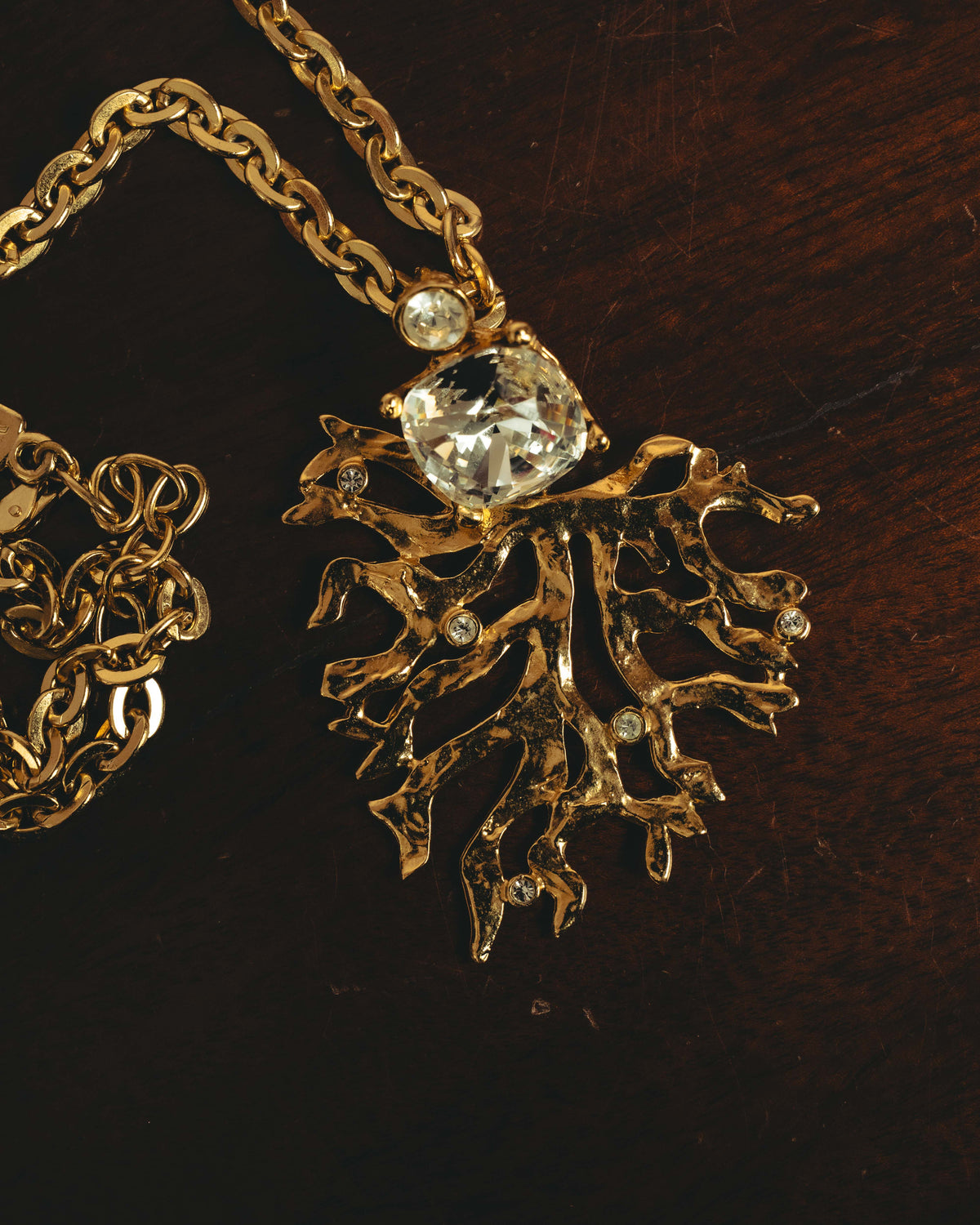 -SPECIAL- "Yves Saint Laurent" 90's-00's Sculptural coral motif crystal pendant necklace