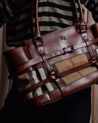 "BURBERRY" Harness detail check canvas leather bag