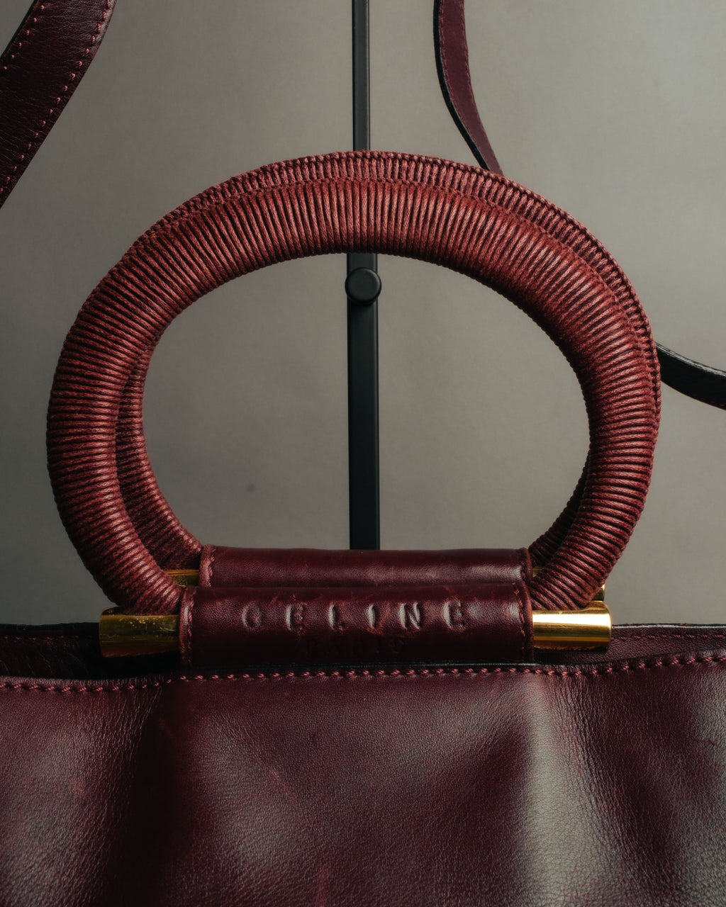 “CELINE” 90’s-00’s Burgundy leather ring handle tote bag