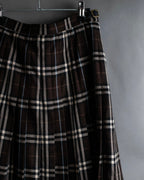 "BURBERRY" Brown tartan check pleated wrap skirt