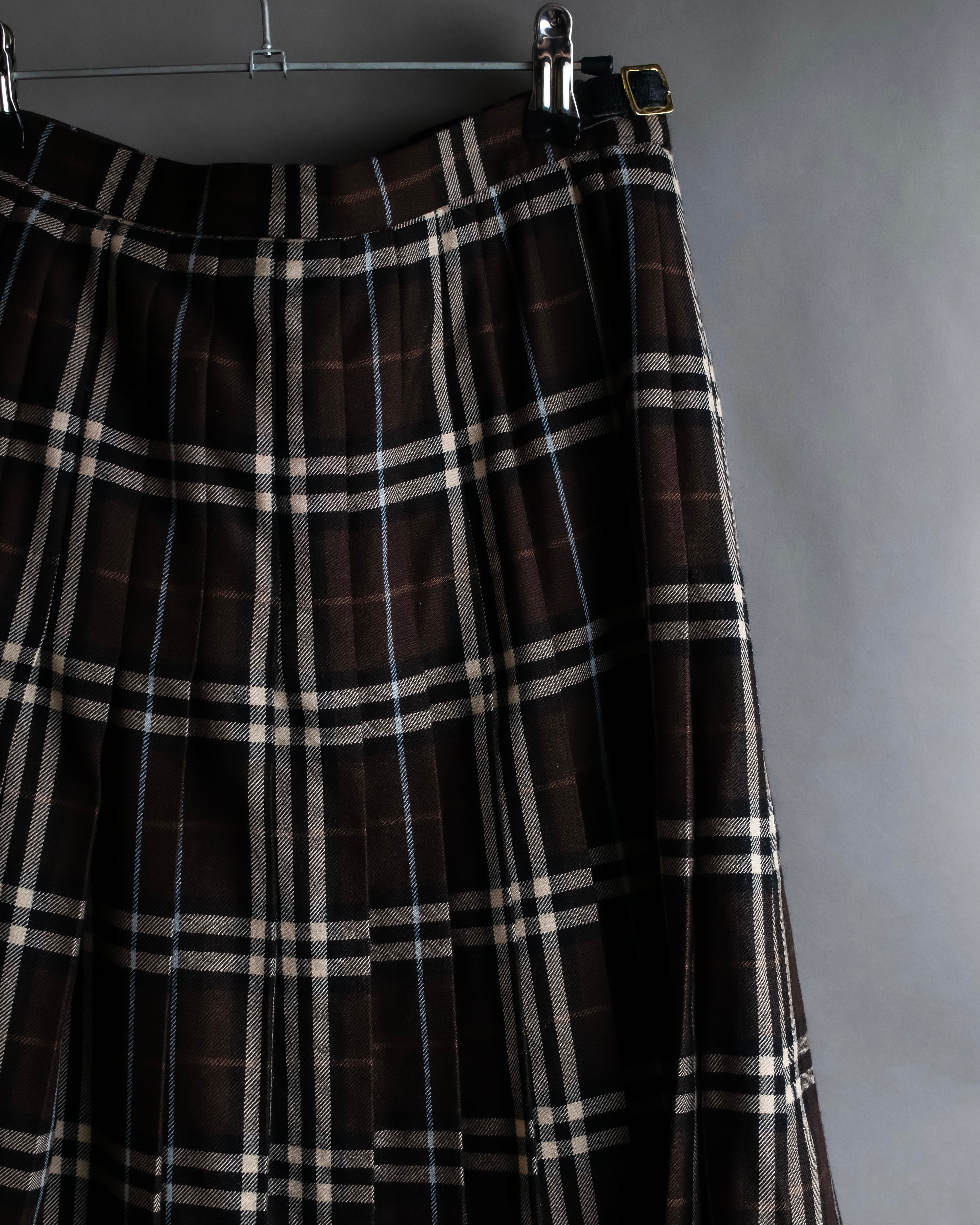 "BURBERRY" Brown tartan check pleated wrap skirt