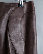 "Hermes by Gaultier" Round Pocket Wine Red Leather Skirt
