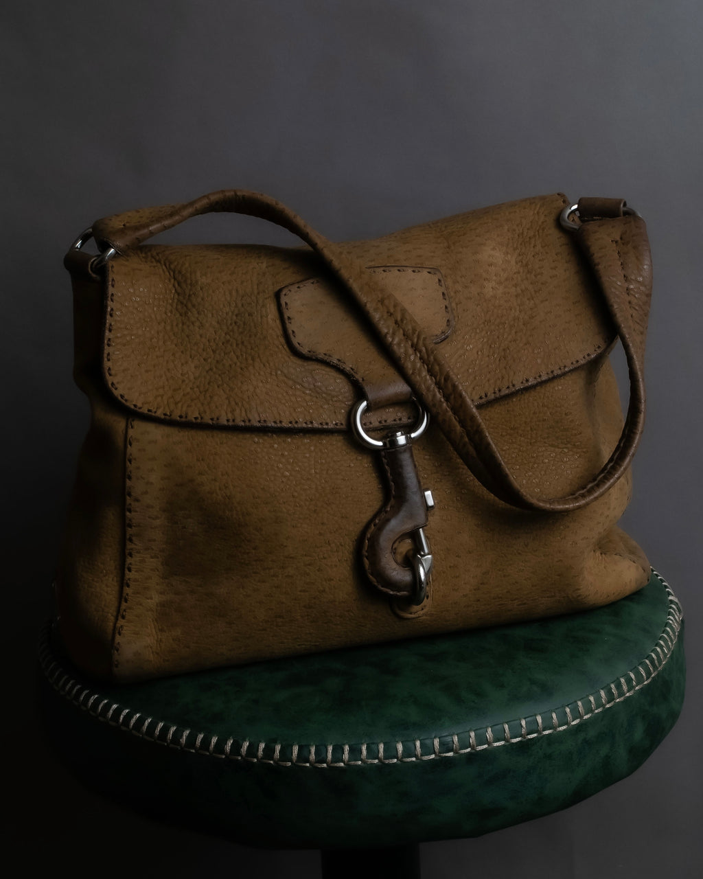 "PRADA" Hook hardware design ostrich leather shoulder bag