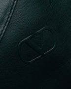 "Valentino Garavani" 80's Knot detail logo engraved dark green leather bag