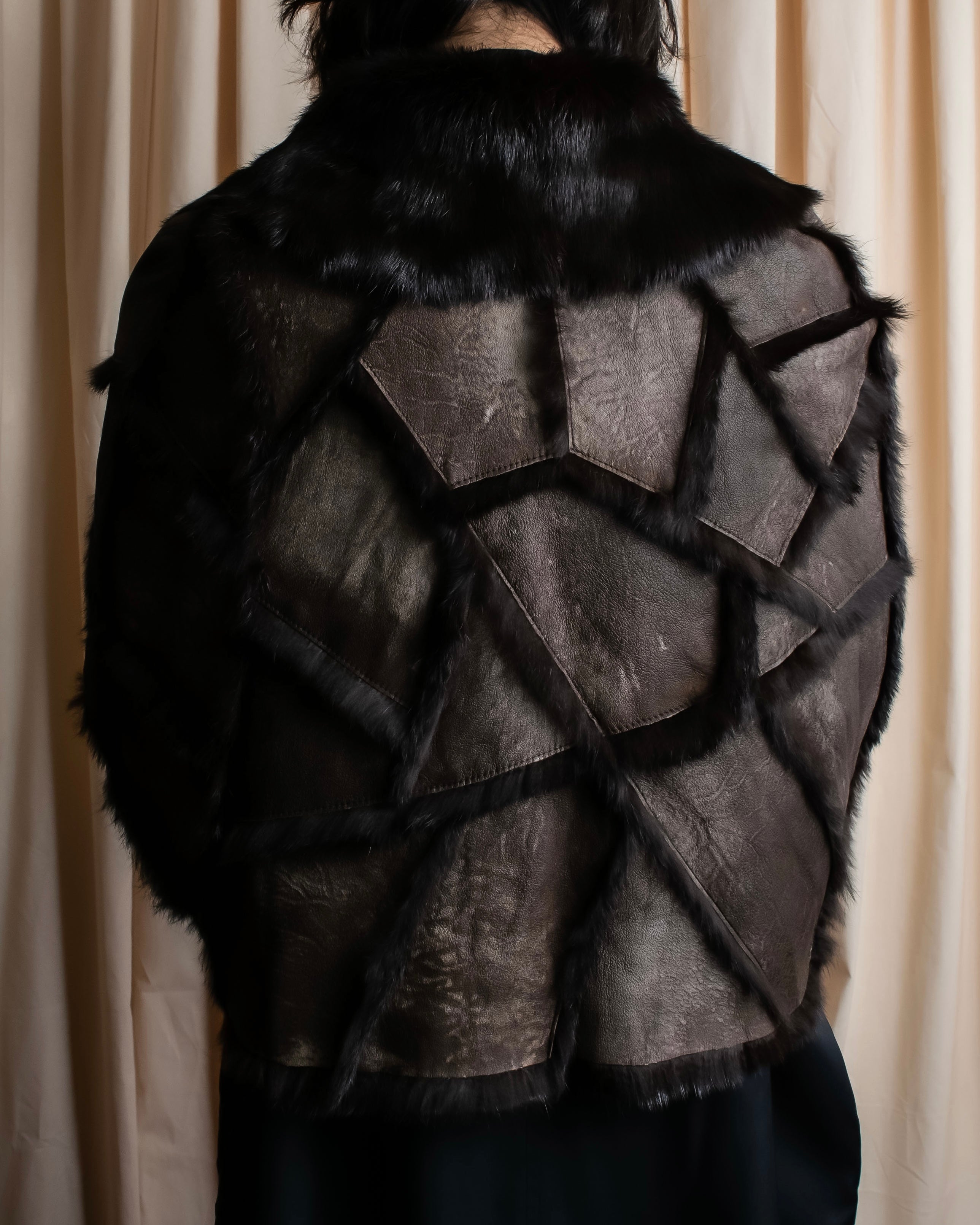 "GIVENCHY" Fur & leather used reversible short shawl collar jacket