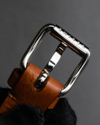 "CELINE" Oval link chain design leather combination belt