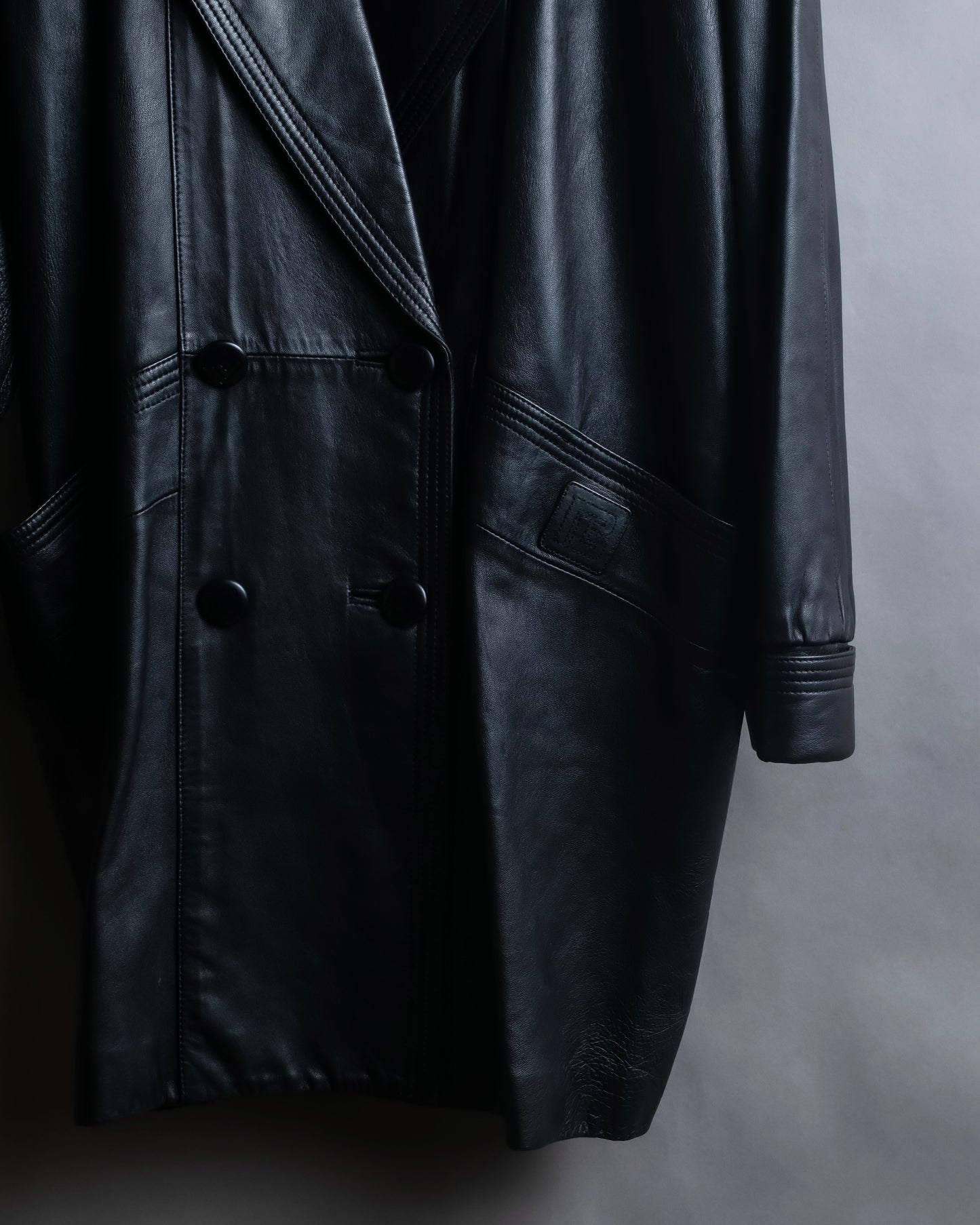 "PIERRE BALMAIN" Oversized double-breasted lamb leather tailored jacket