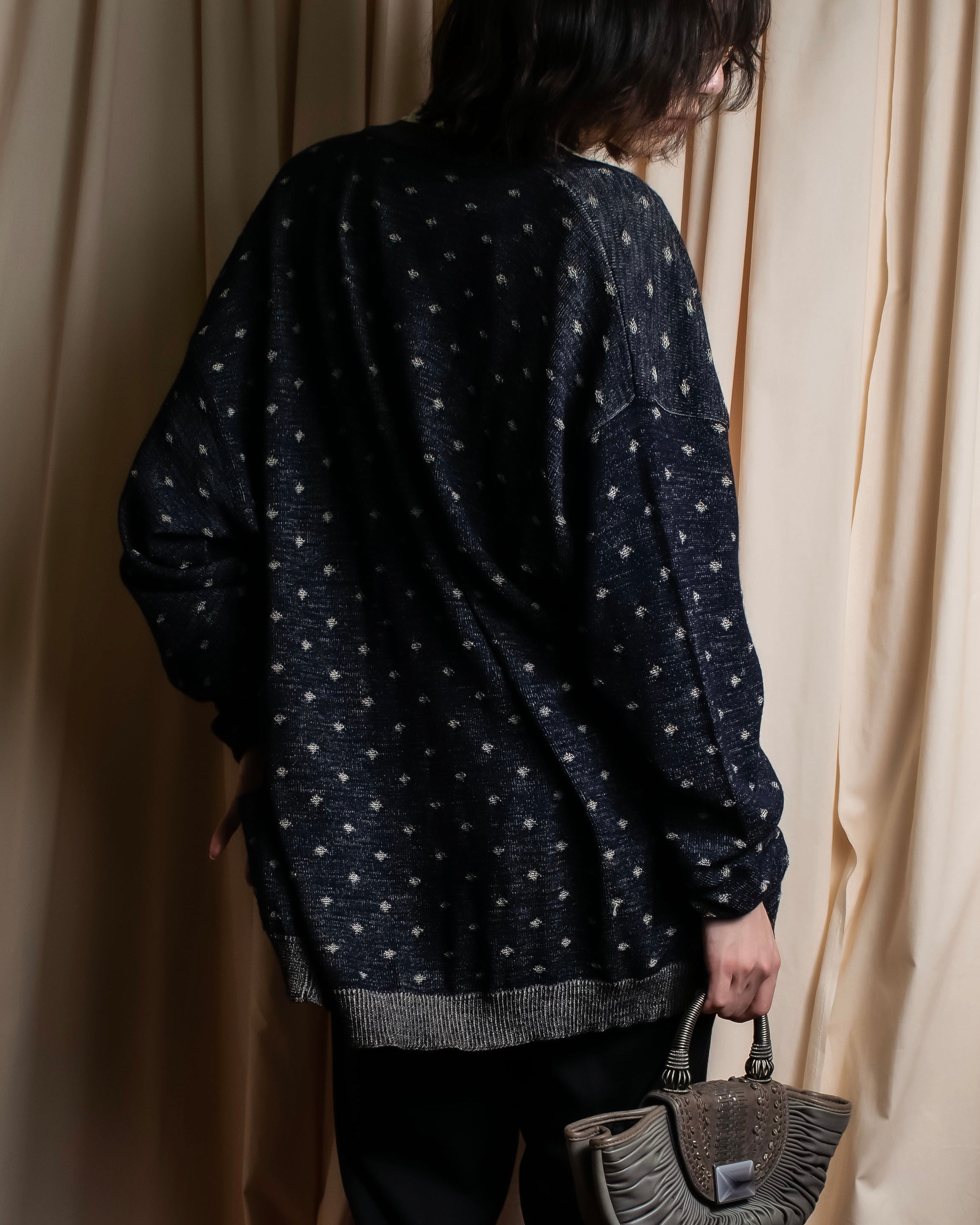 "Vintage abstract polka dot knit cardigan"