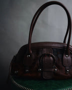–SPECIAL– "Salvatore Ferragamo" 00’s calf hair gancini rattan accent handbag