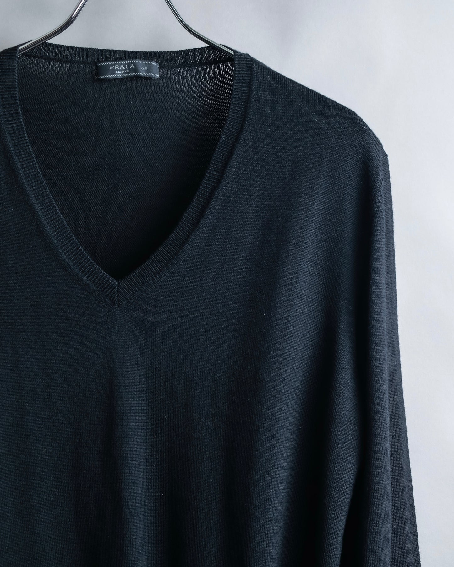 "PRADA" V-neck relaxed wool high gauge knit pullover