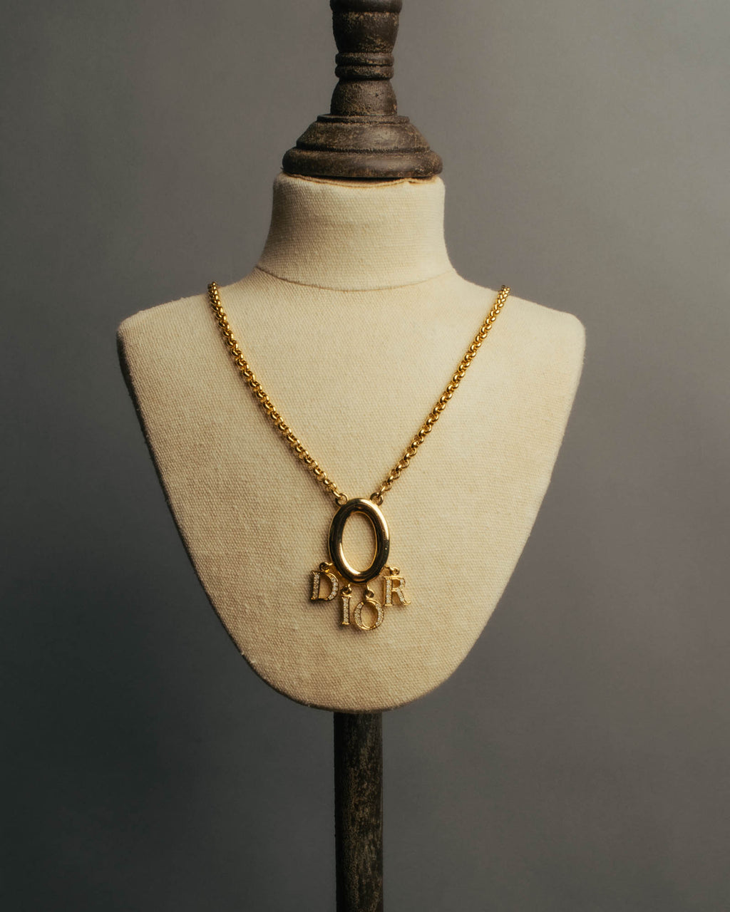 "Christian Dior" 90's-00's Gold tone logo charm pendant necklace