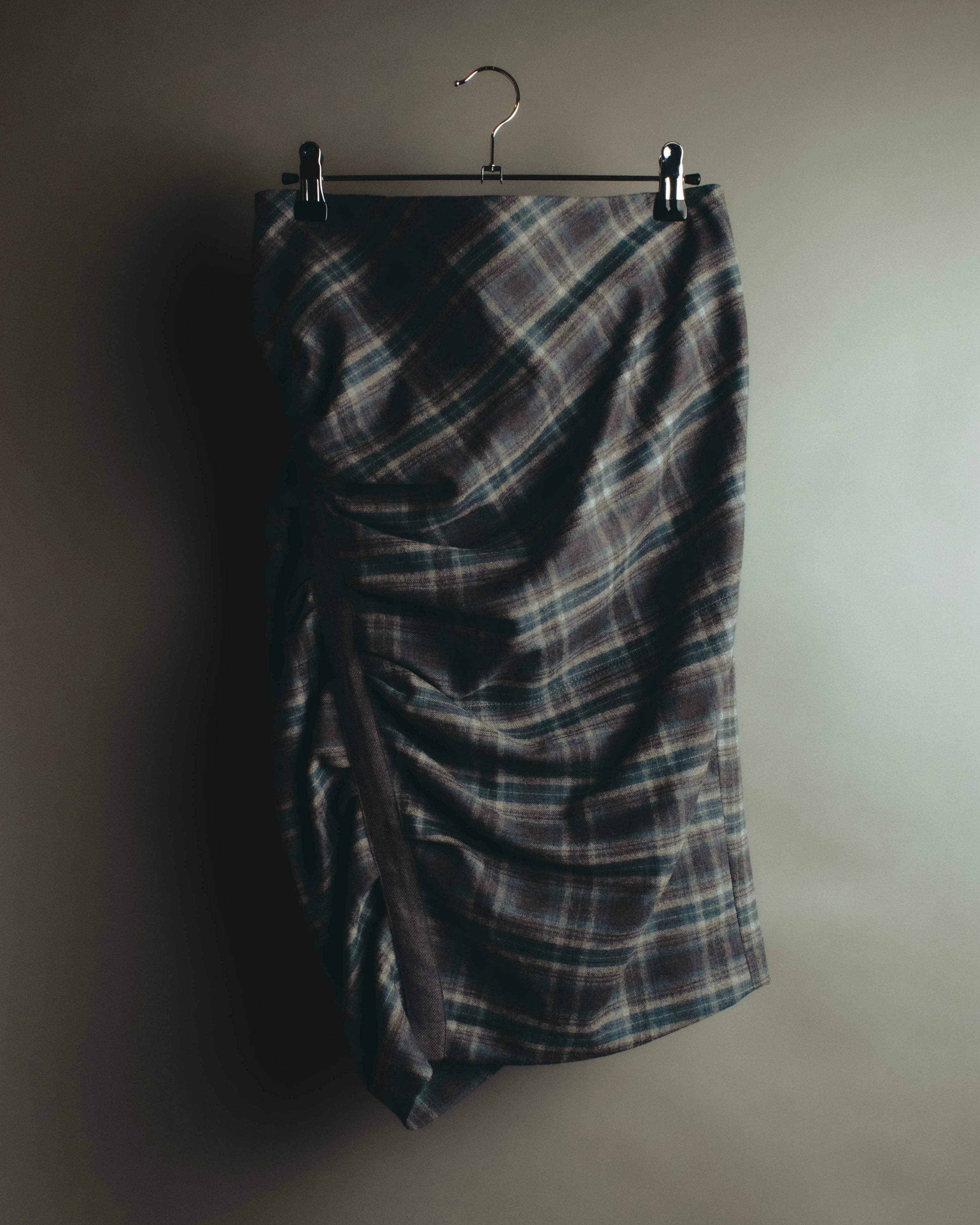 "BRUNELLO CUCINELLI" Late 90's-early 10's Soft wool plaid draped skirt